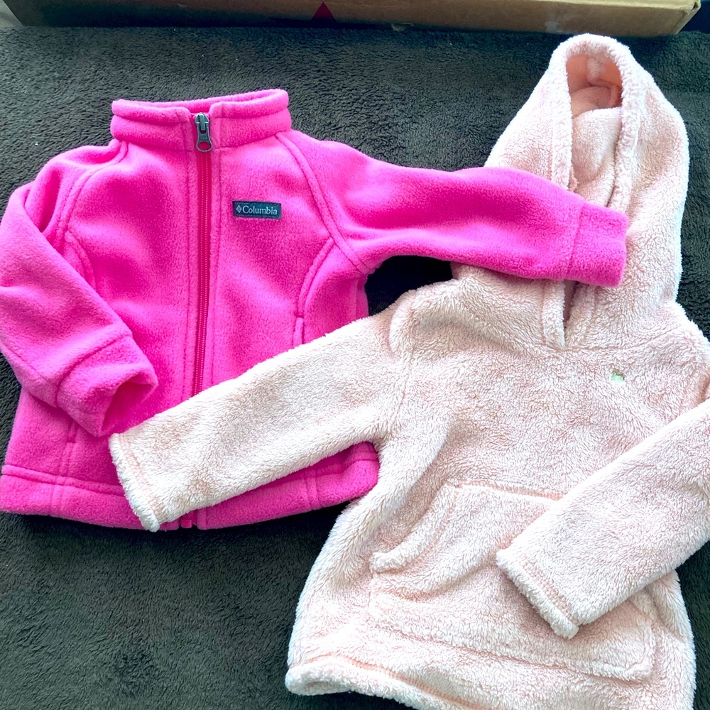 Columbia Pink Fleece Jacket and Cream Hoodie